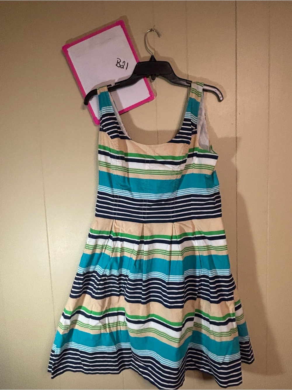 Striped Sleeveless Casual Dress in Teal, Navy & Cream